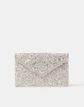 Floral Embellished Envelope Clutch Bag – Silver