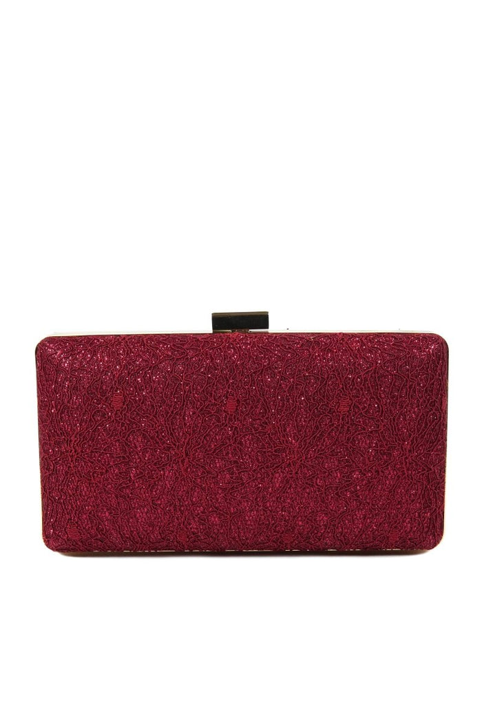 Textured Clutch Bag with Top Clasp – Maroon